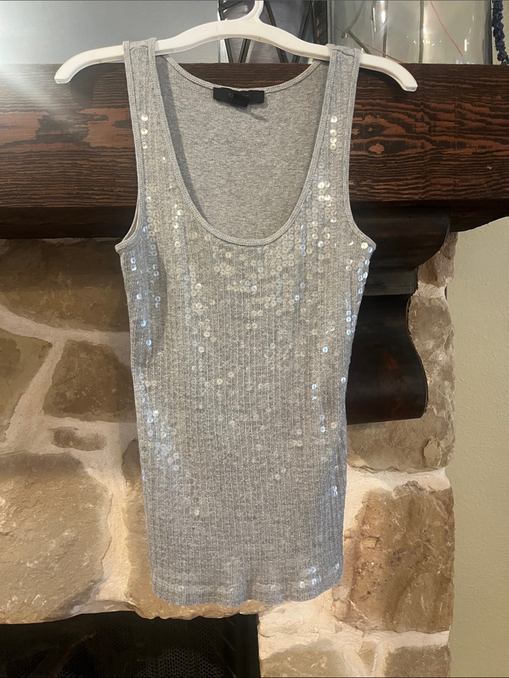 Express Silver Sequin Ribbed Scoop Tank Top